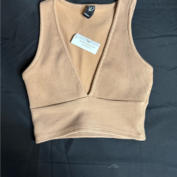Windsor Tops - Windsor Tan Ribbed Crop Tank Top